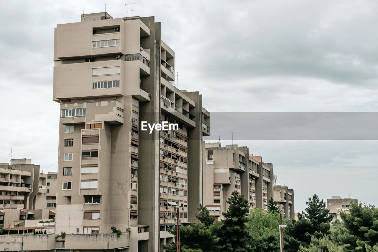 Brutalist concrete architecture of apartment blocks in split 3 neighborhood in split, croatia