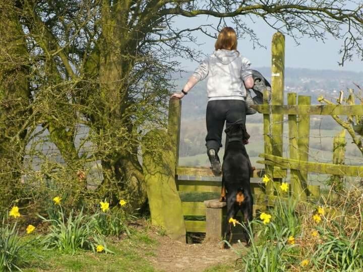 WOMAN STANDING ON TREE TRUNK