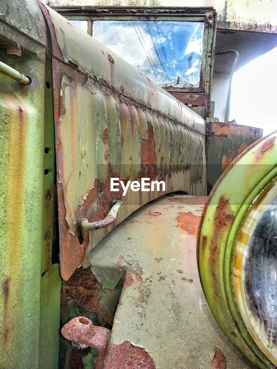 Close-up of a cropped abandoned car