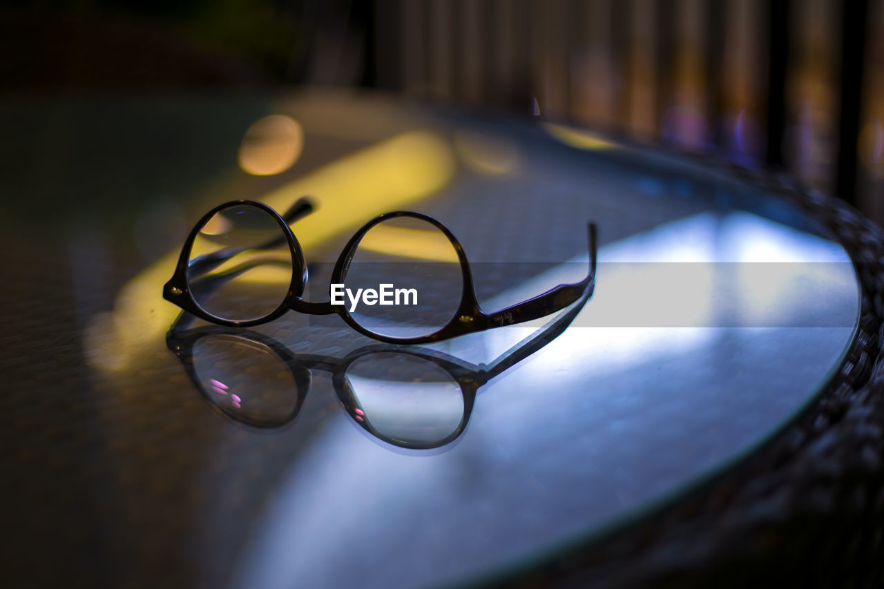 High angle view of eyeglasses on table