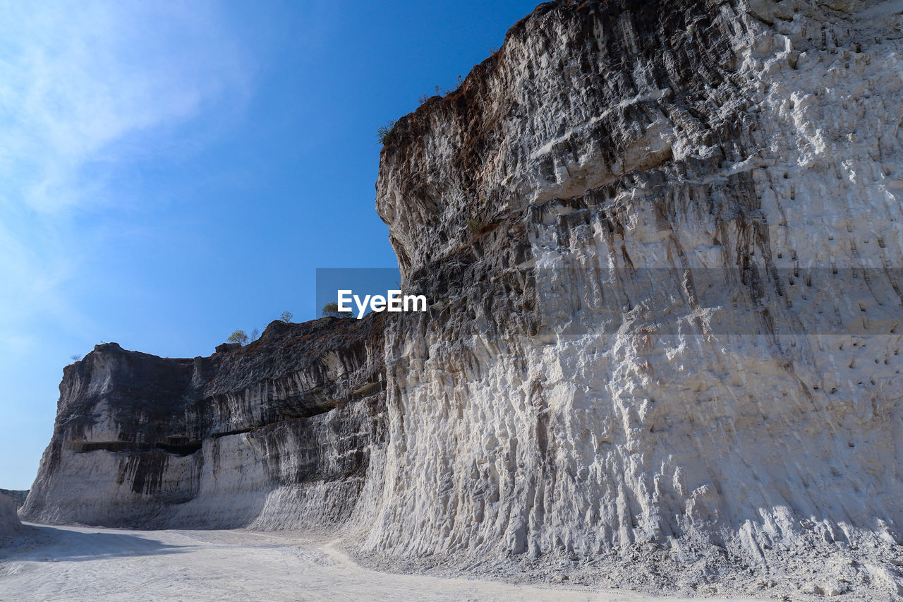 Low angle view of rock formations against sky