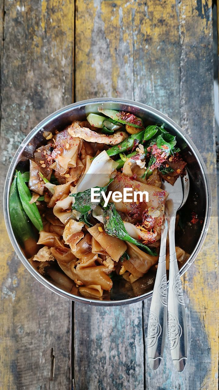 high angle view of food in container on table