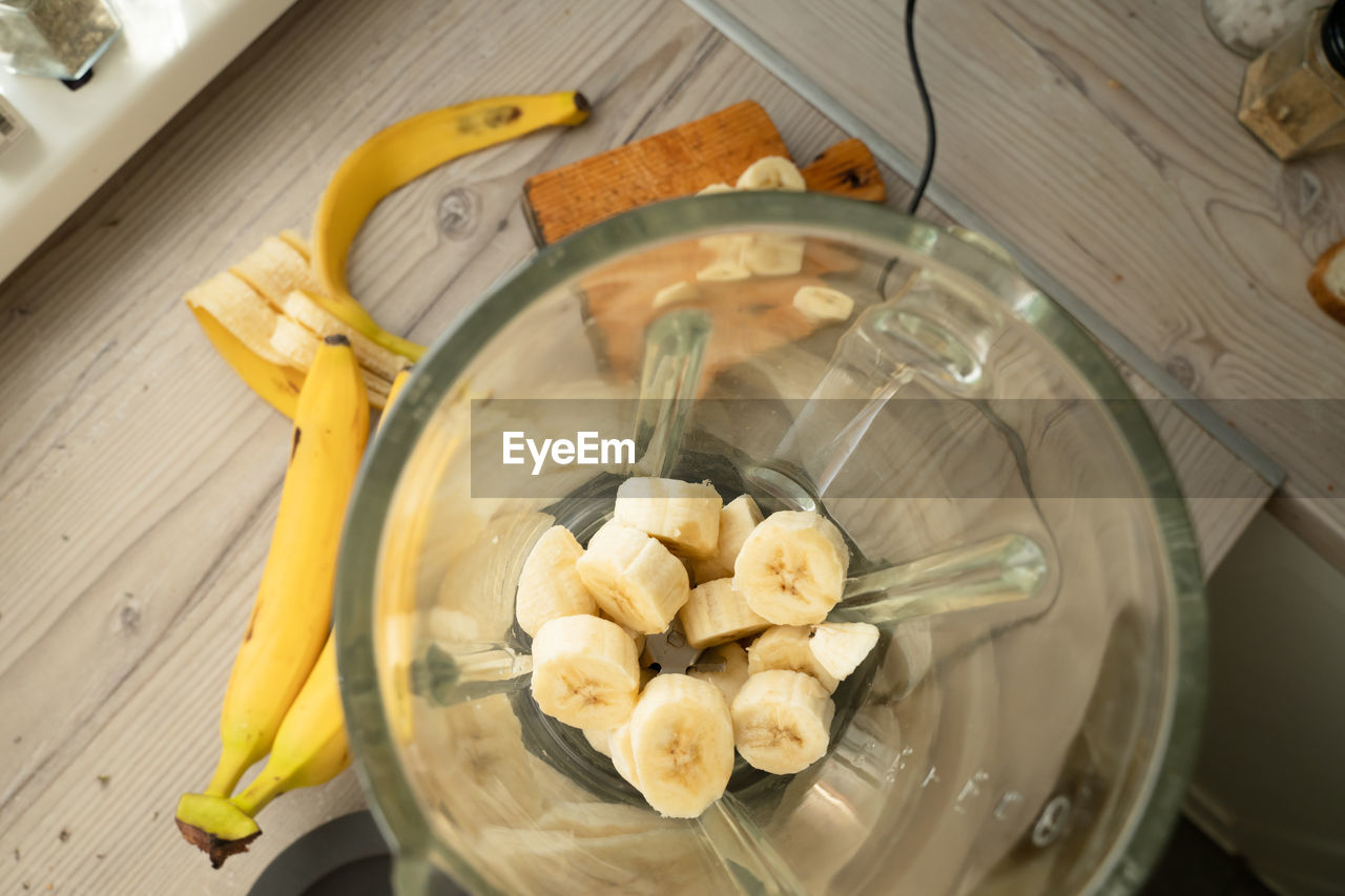 high angle view of food in glass on table