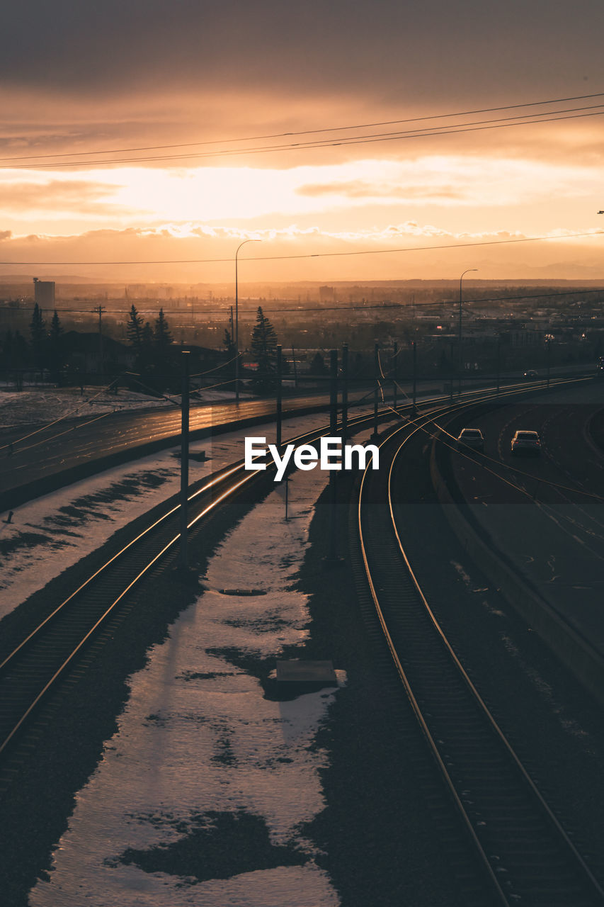 High angle view of railroad tracks during winter