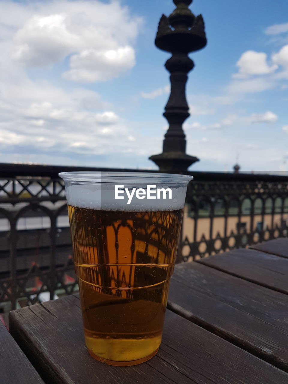 Close-up of a beer glass on table