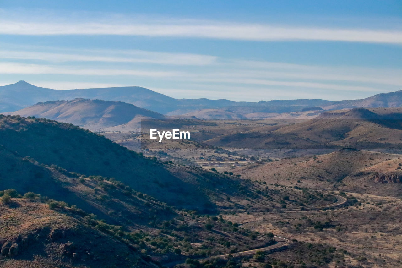 High angle view of mountains against sky