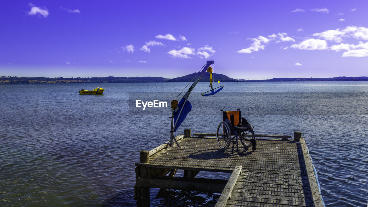 Scenic view of sea against blue sky