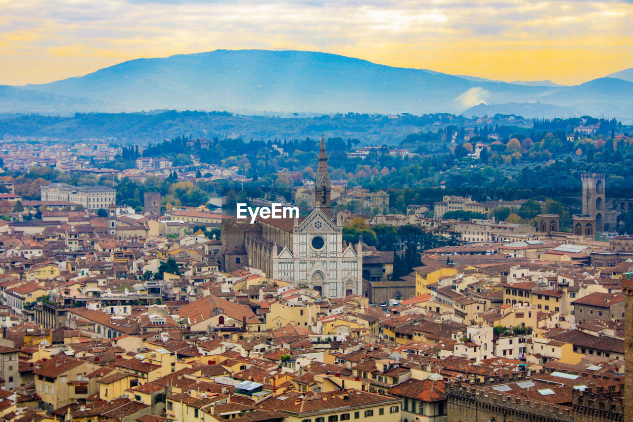 Cityscape of florence, tuscany, italy, during sunset in autumn.