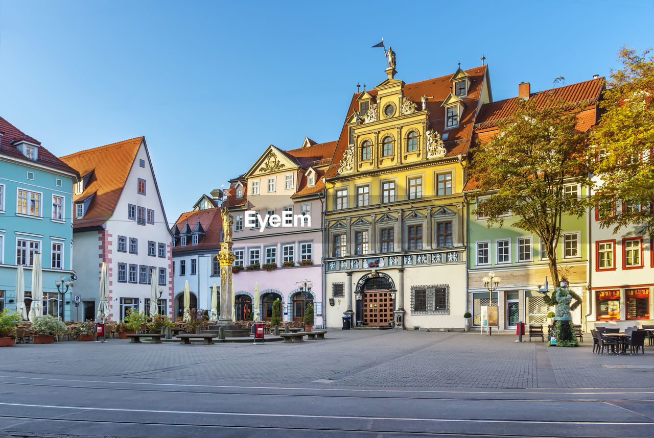 Picturesque houses in the renaissance style on the fischmarkt square in erfurt, germany