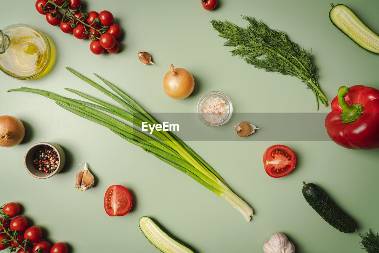 directly above shot of various ingredients on table