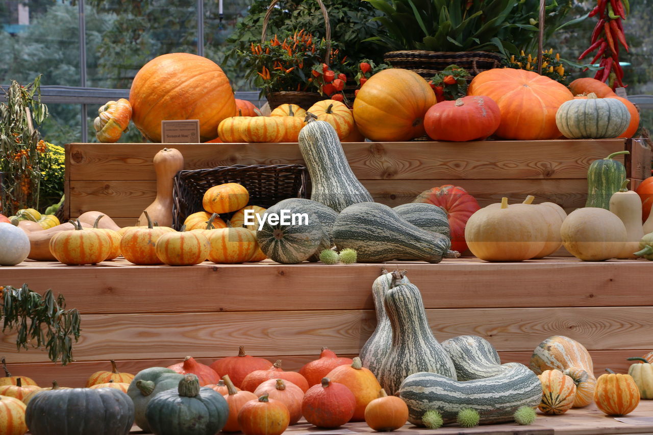 Pumpkins for sale at market stall