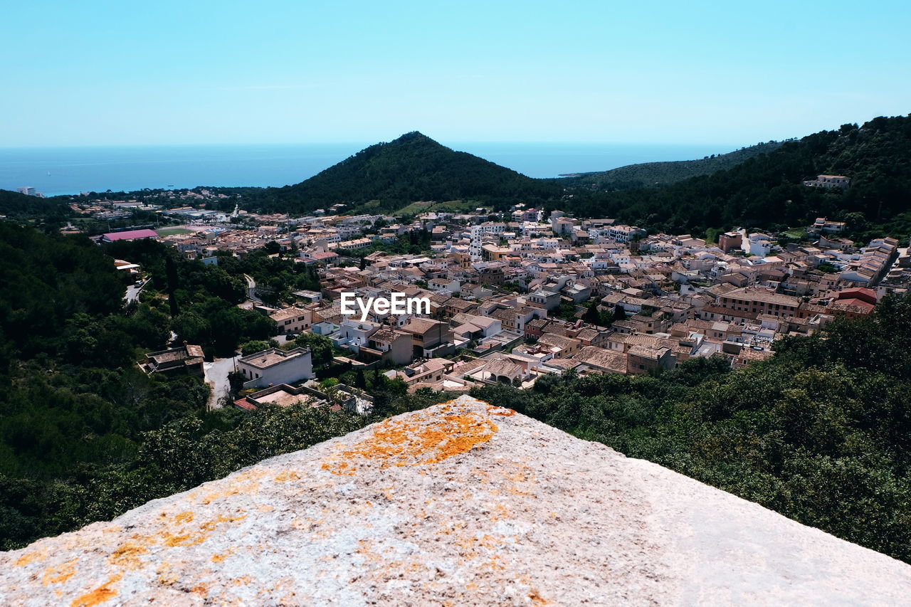 High angle view of townscape against sky