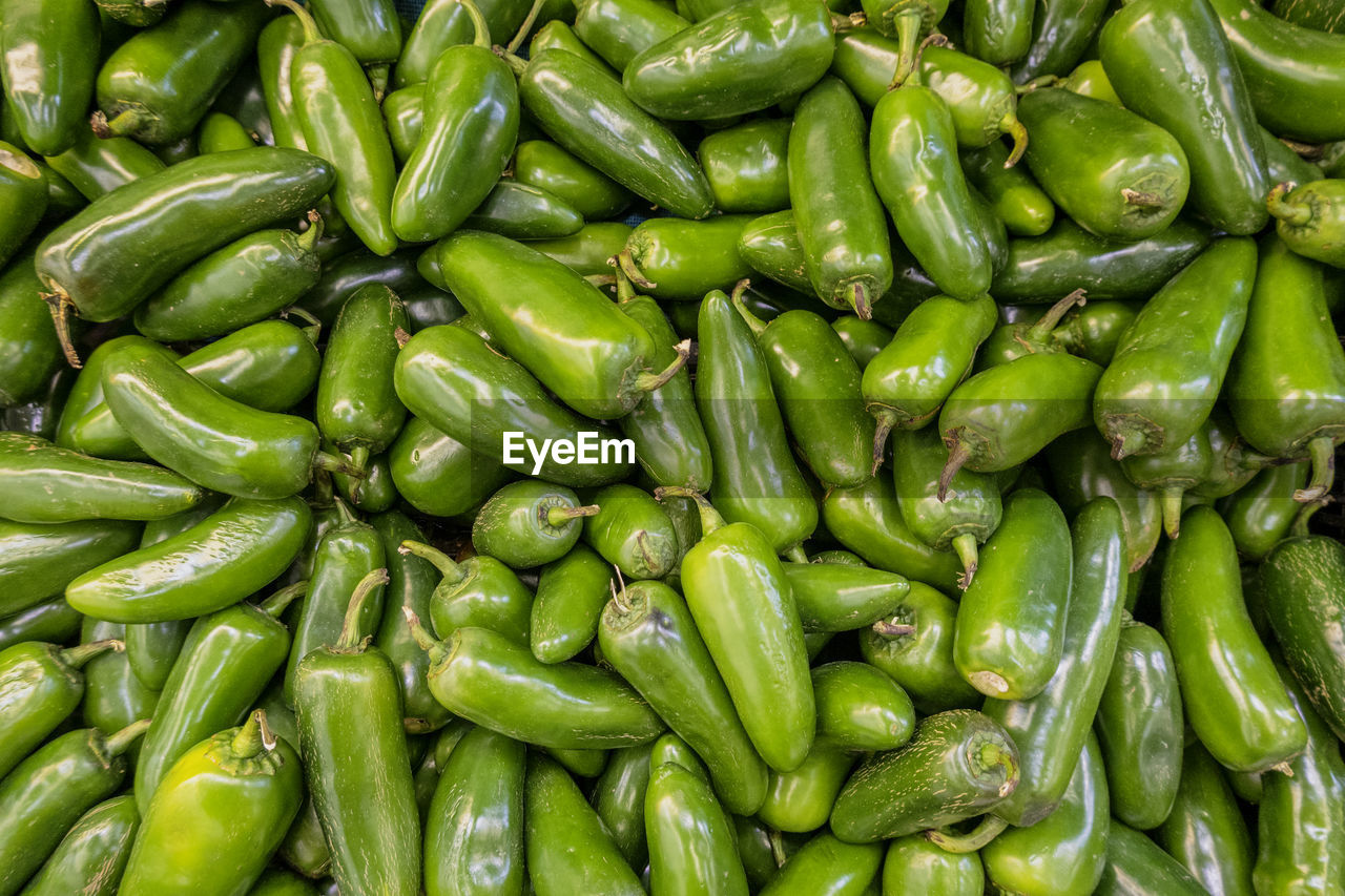 FULL FRAME SHOT OF GREEN CHILI PEPPERS IN MARKET