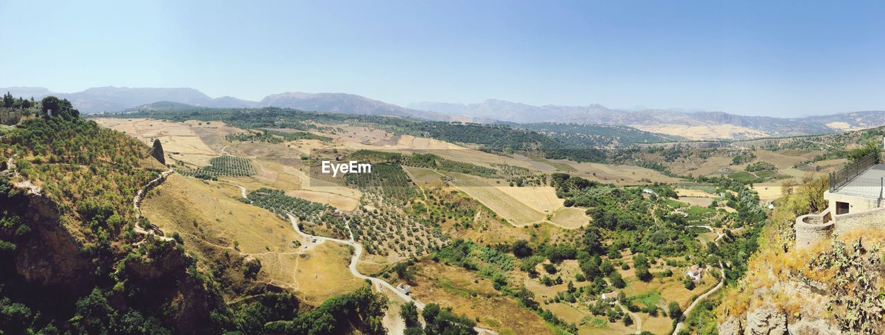 High angle view of landscape against clear sky