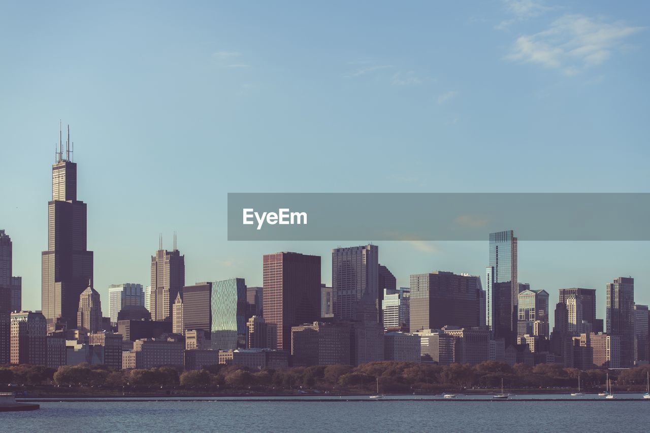 View of skyscrapers against clear sky