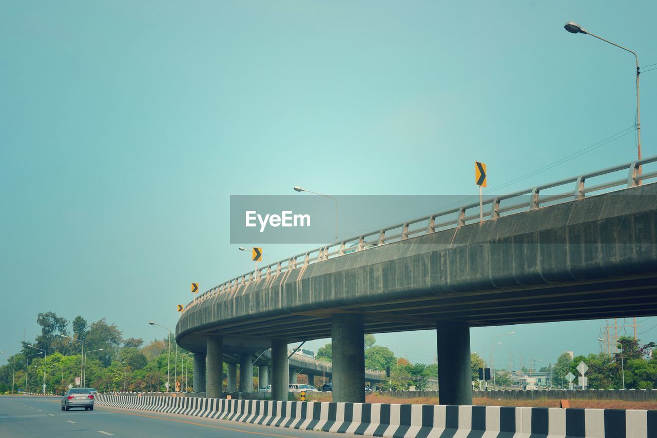 Bridge over road against clear sky