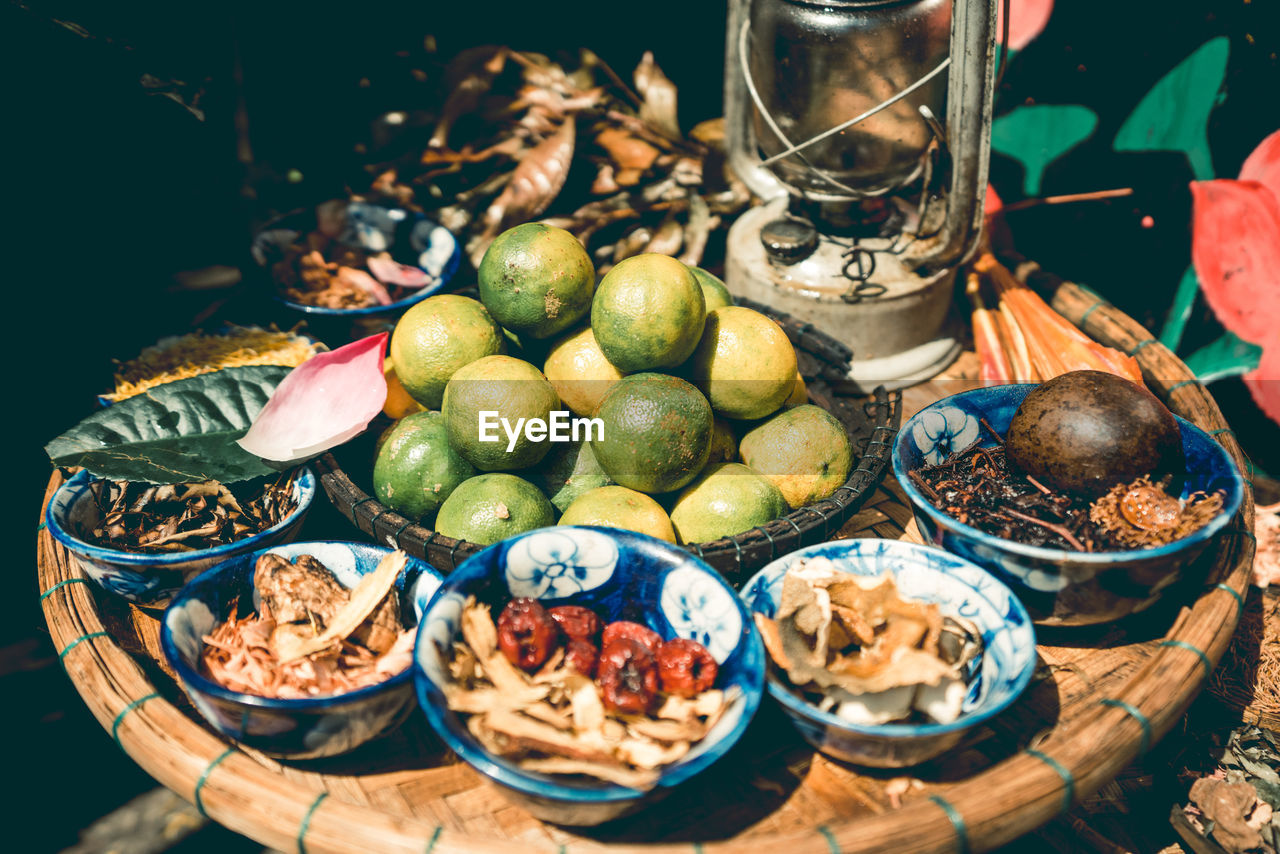 Fruits in plate on table