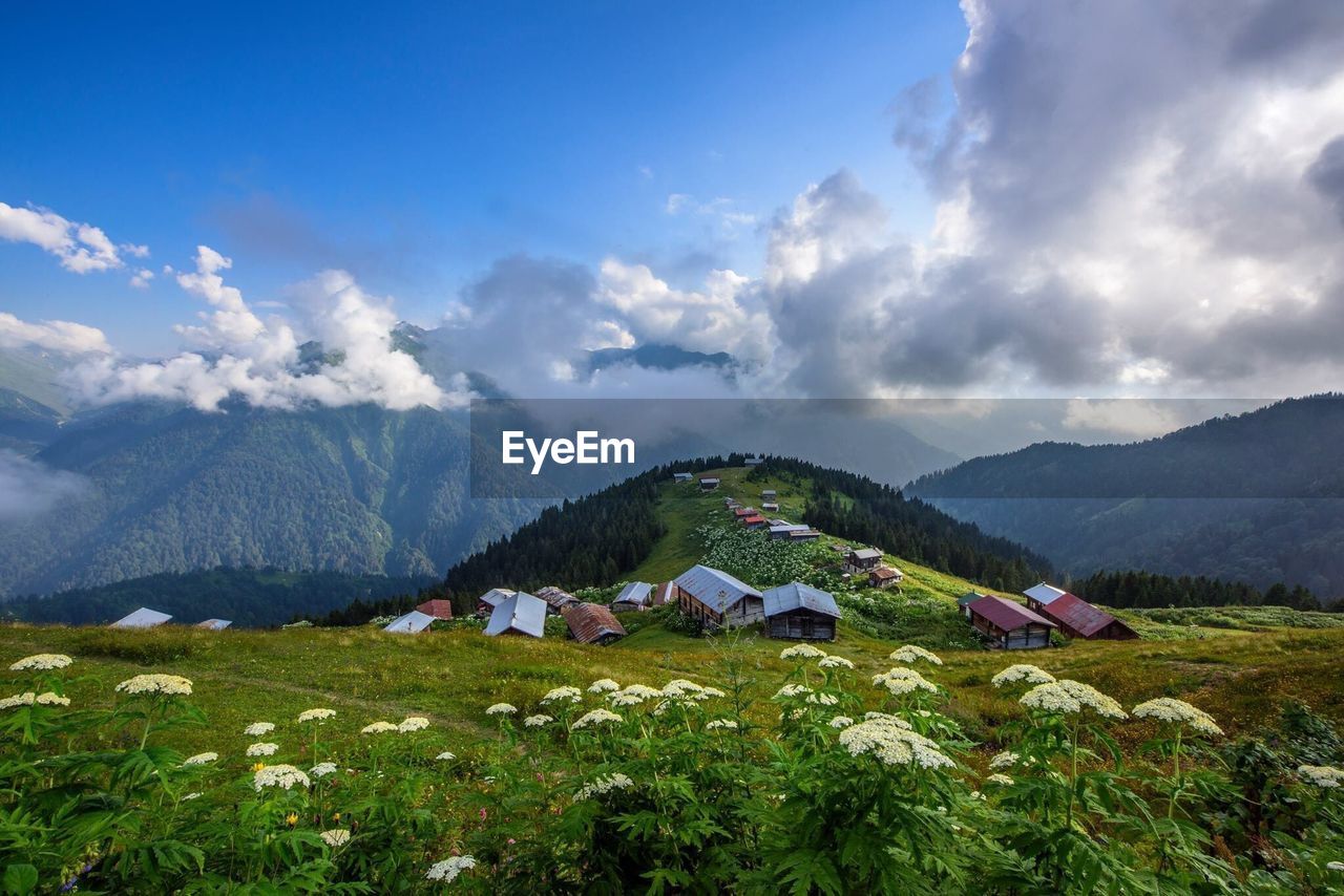 Scenic view of landscape against cloudy sky