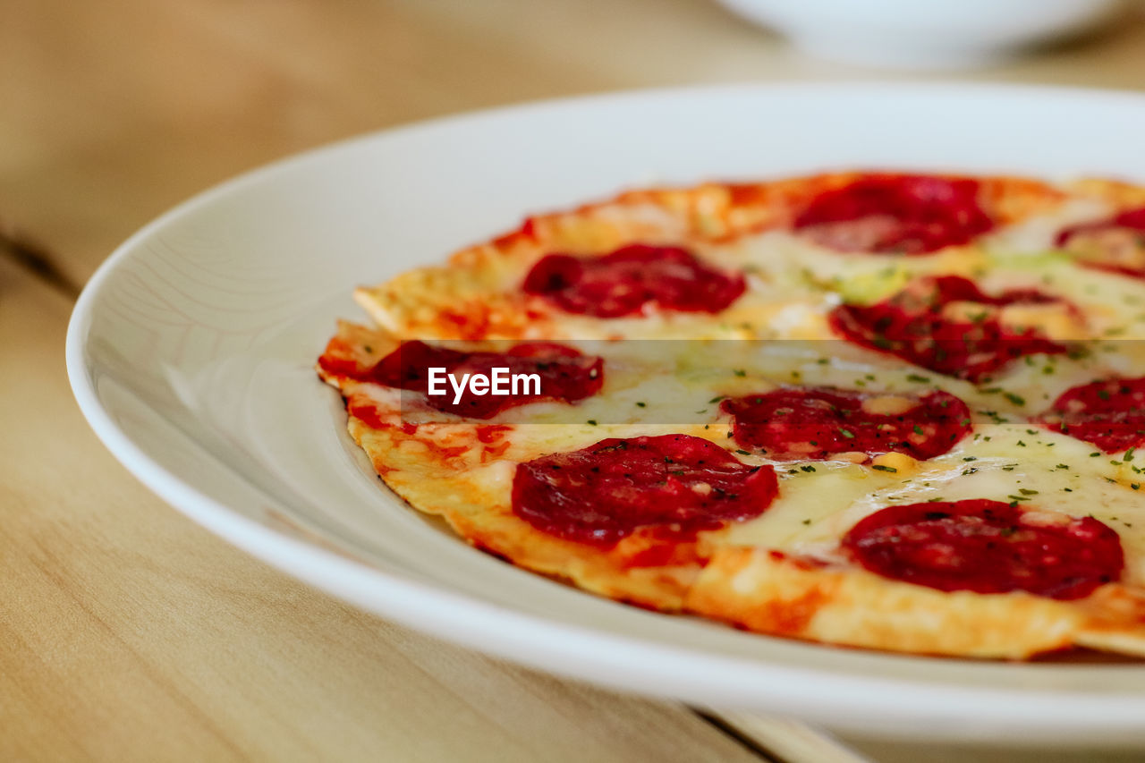 High angle view of pizza on table