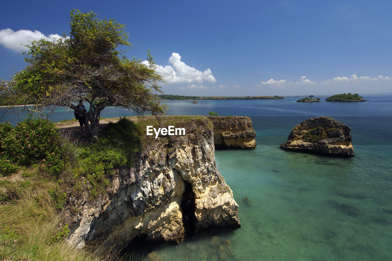 Scenic view of sea against blue sky