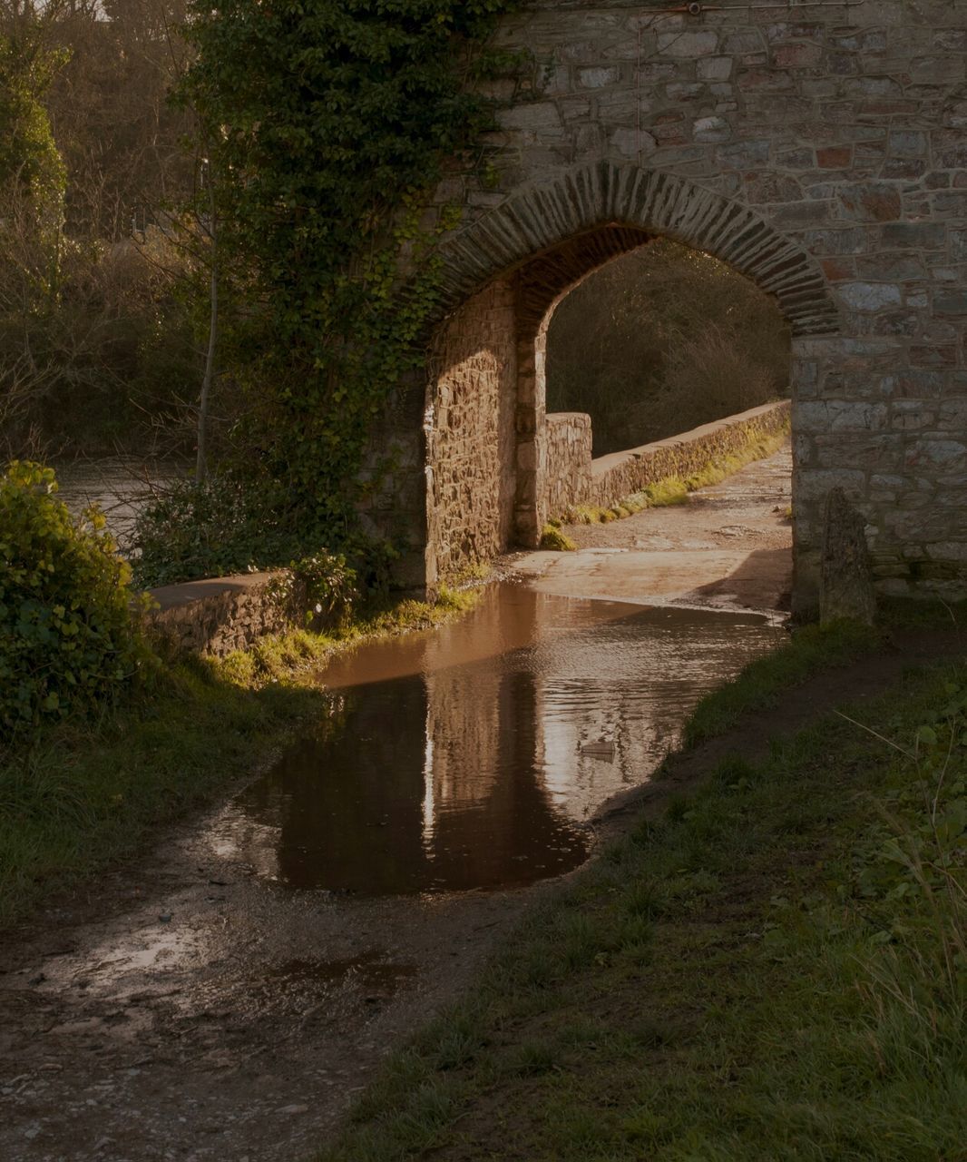 Puddle below archway outdoors