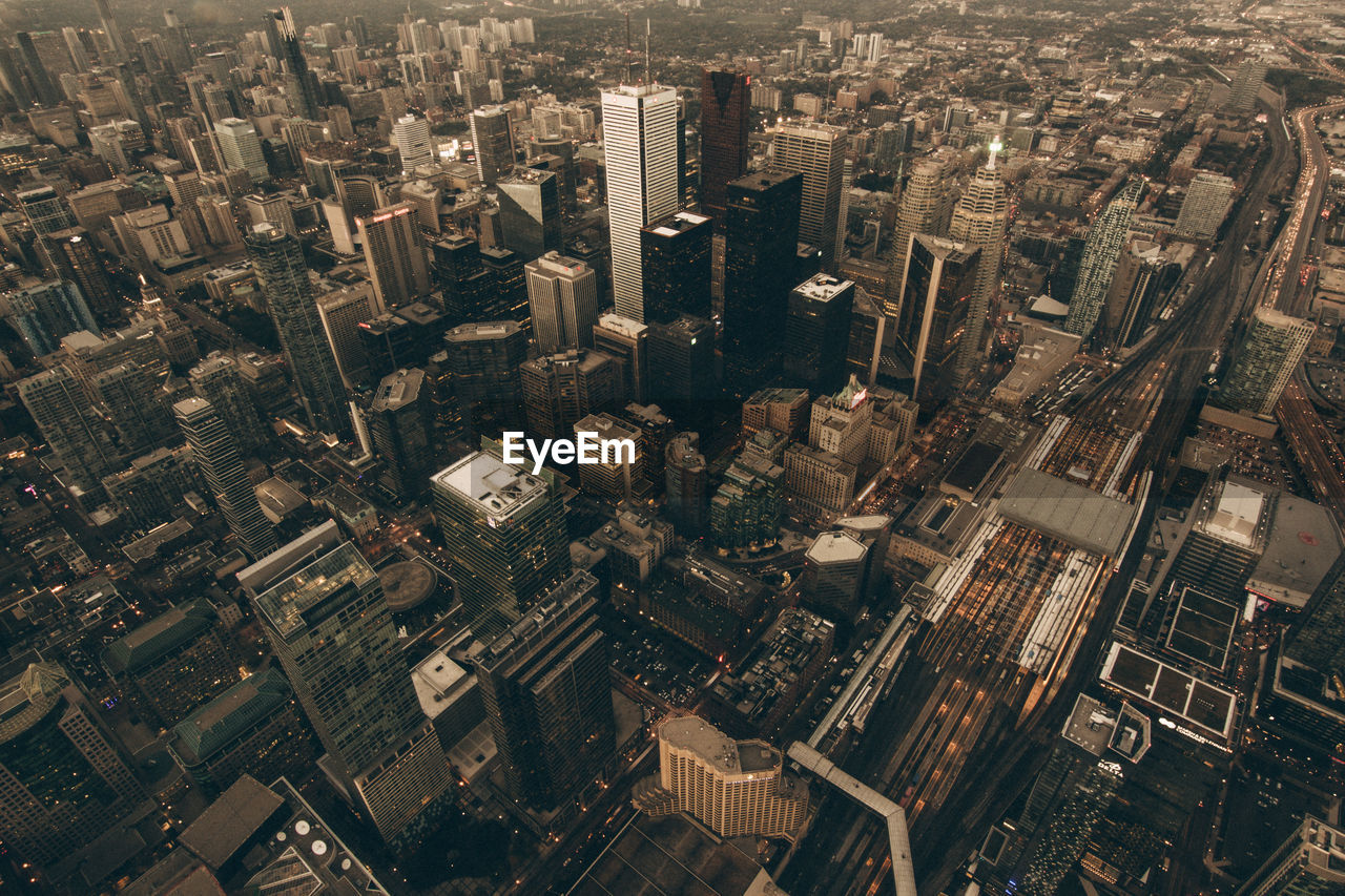 Aerial view of modern buildings in city