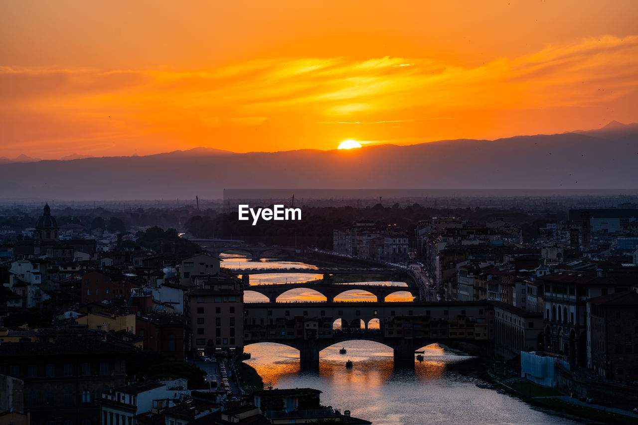 High angle view of townscape against sky during sunset, florence 