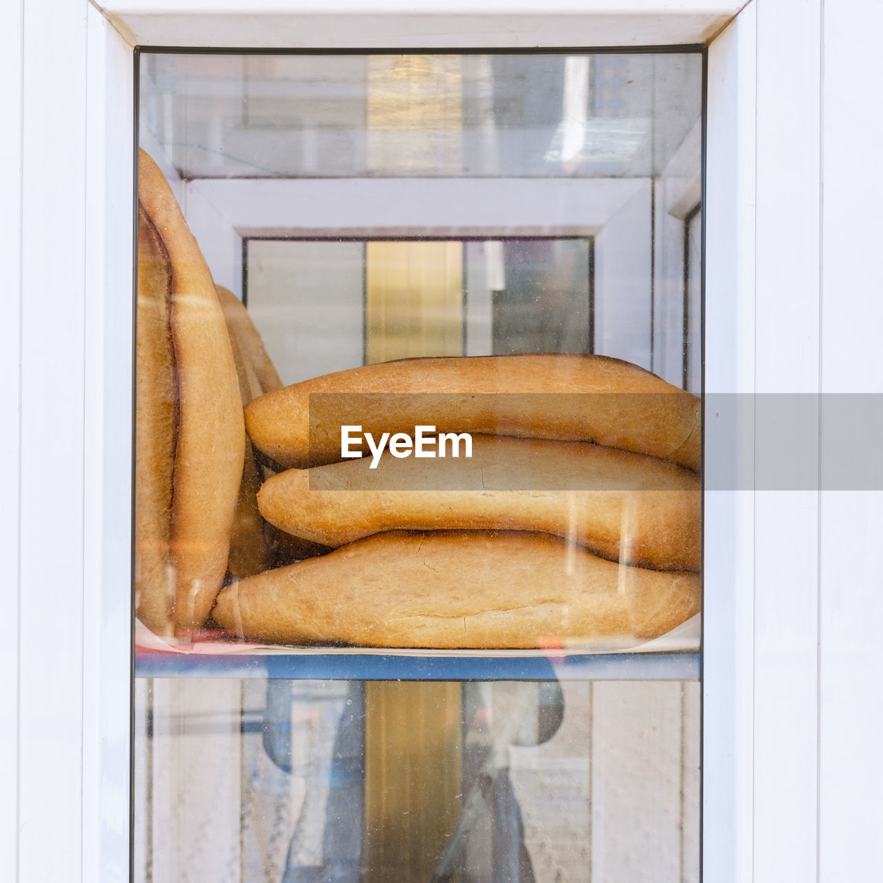 Freshly baked turkish bread pita in bakery showcase