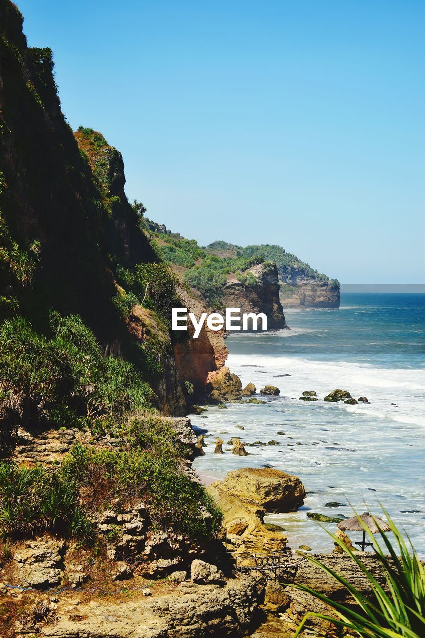 Scenic view of sea against clear sky