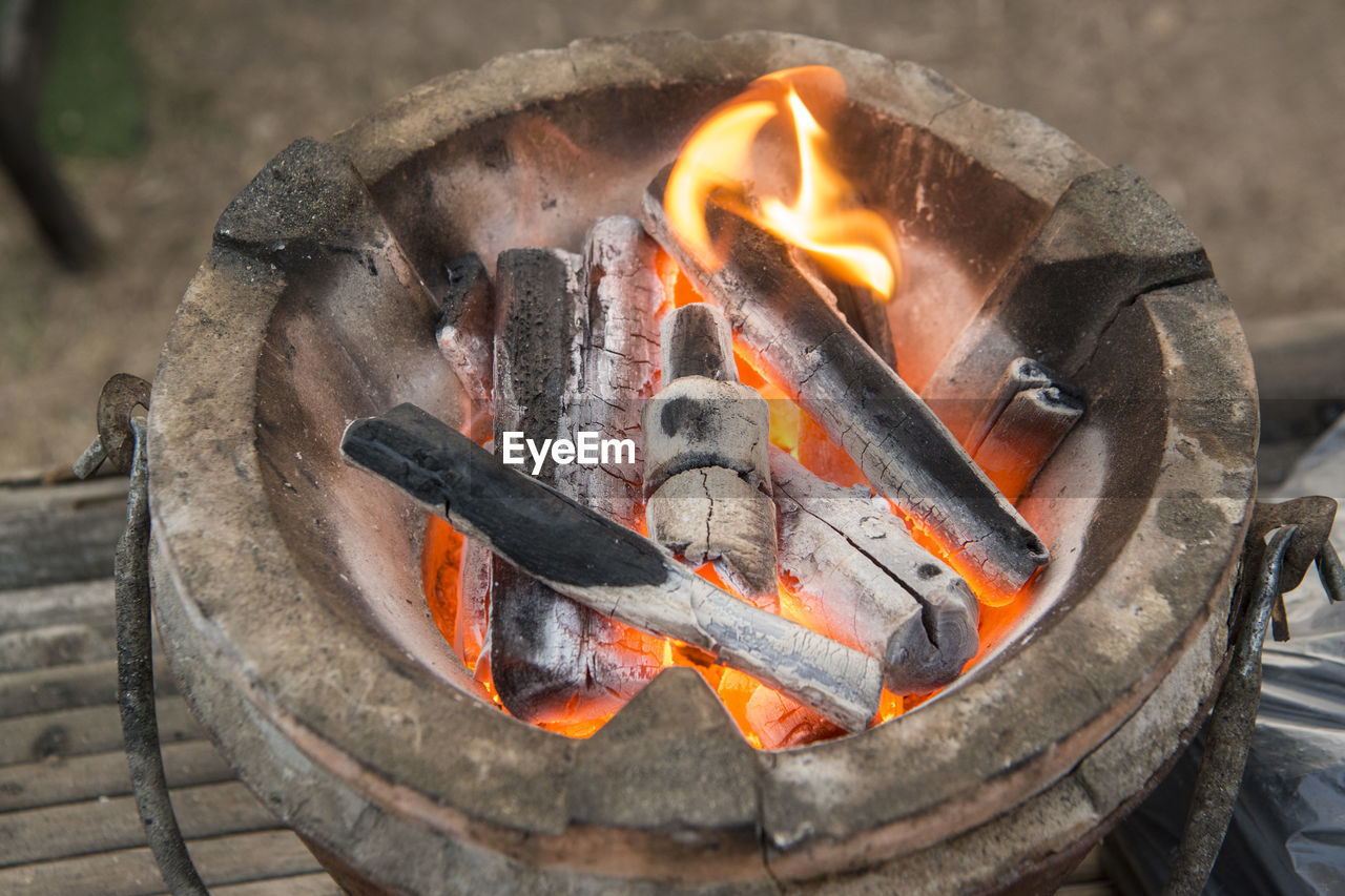 HIGH ANGLE VIEW OF BURNING CANDLES