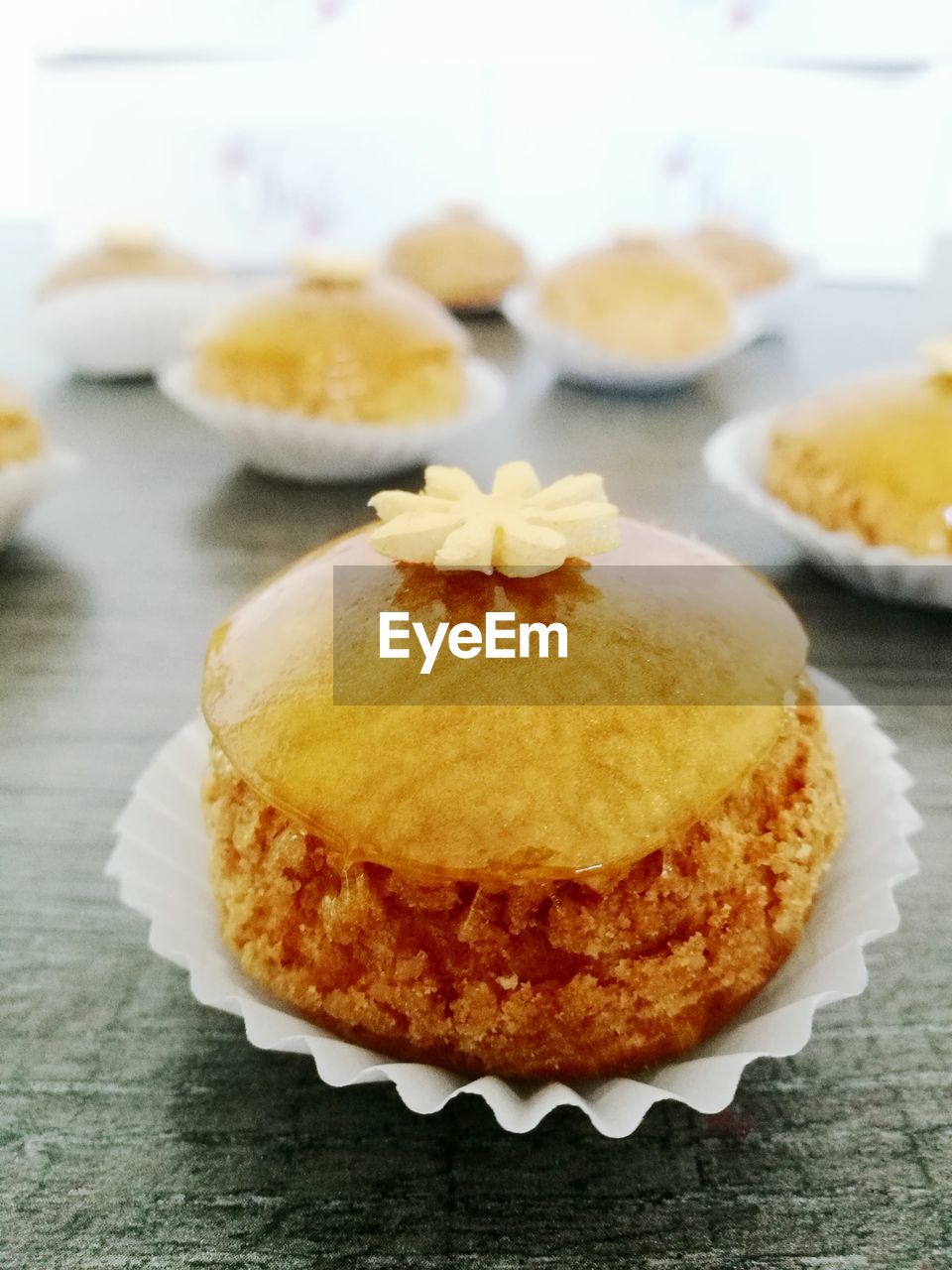 High angle view of cake served in plates on table