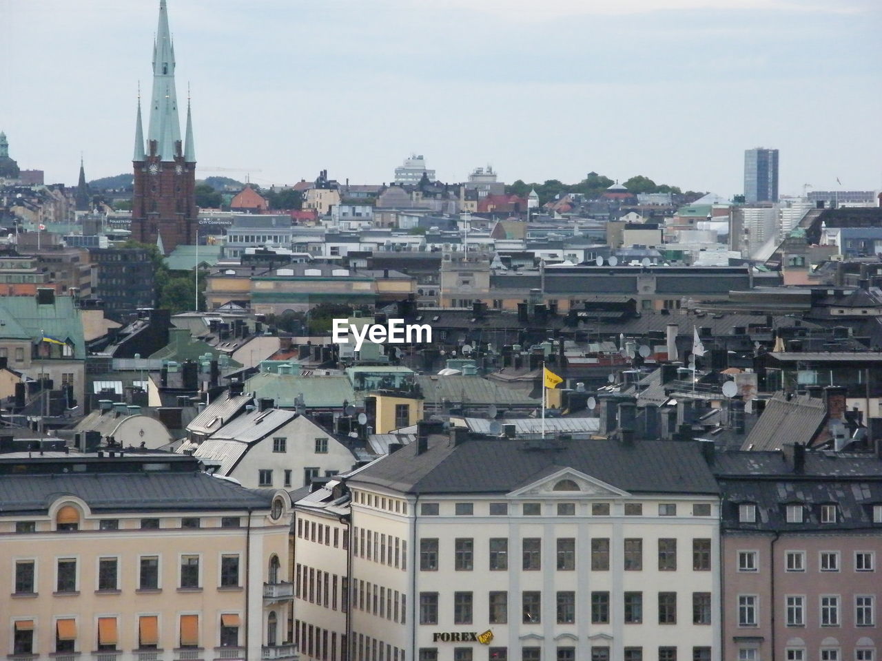 High angle view of buildings in city