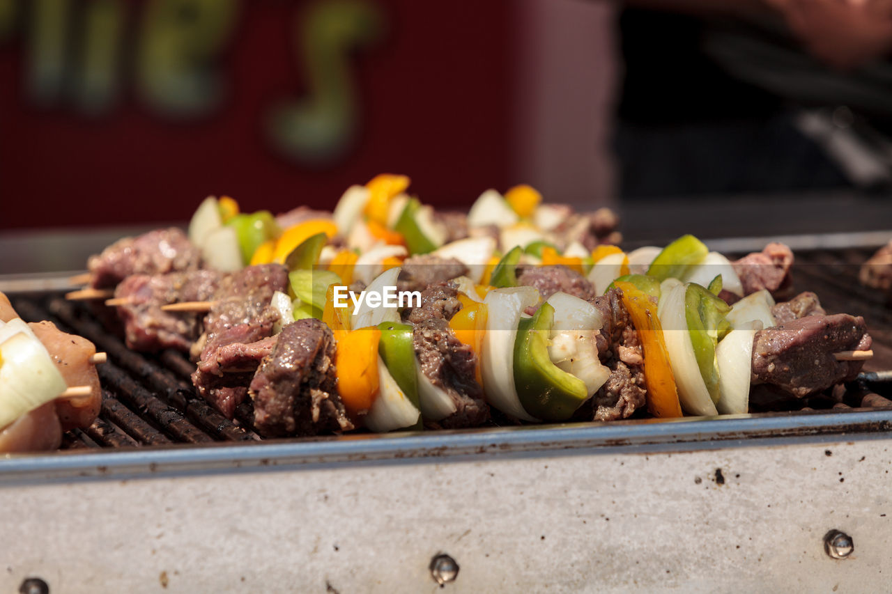 Close-up of meat on barbecue grill