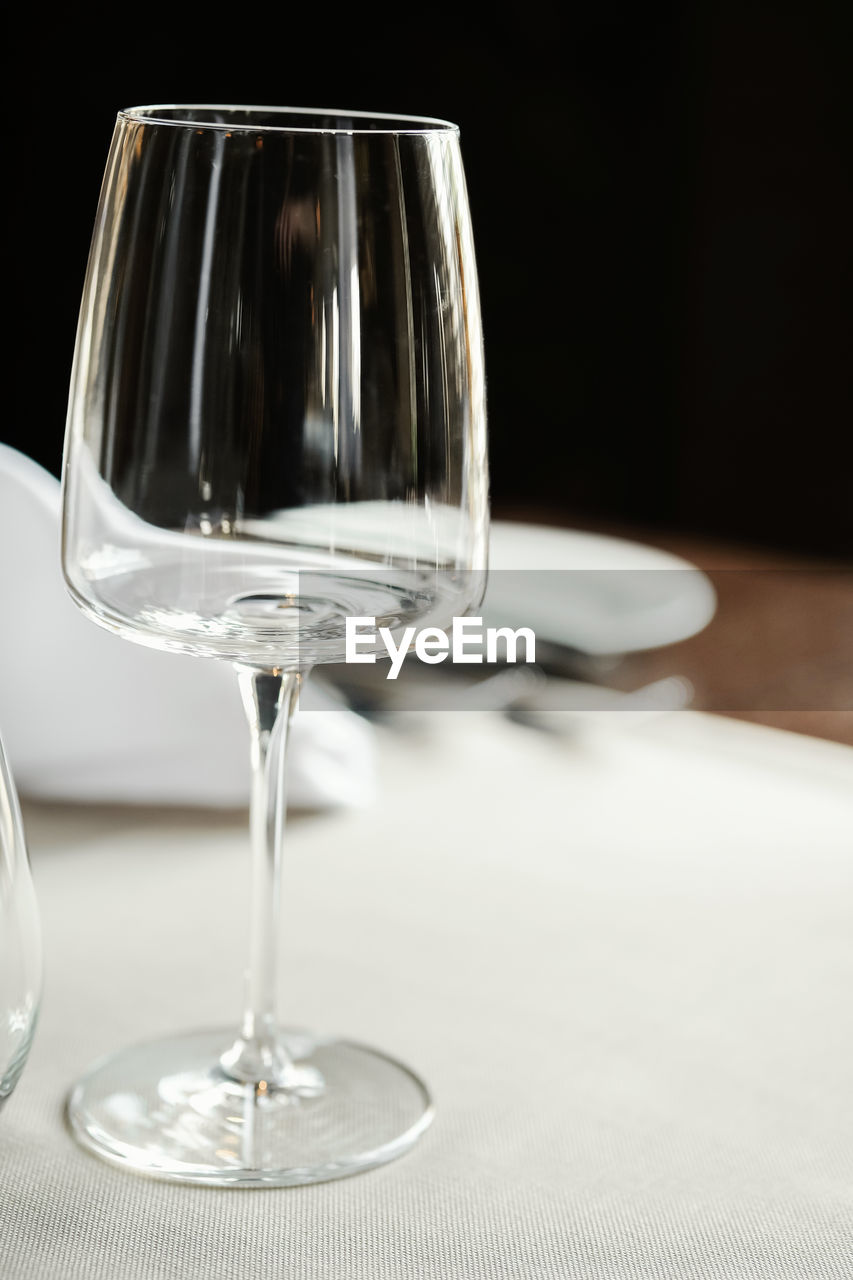 close-up of champagne flute on table