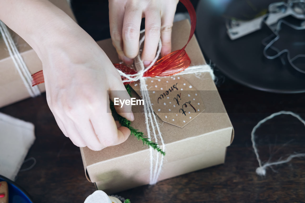 Midsection of woman holding christmas present