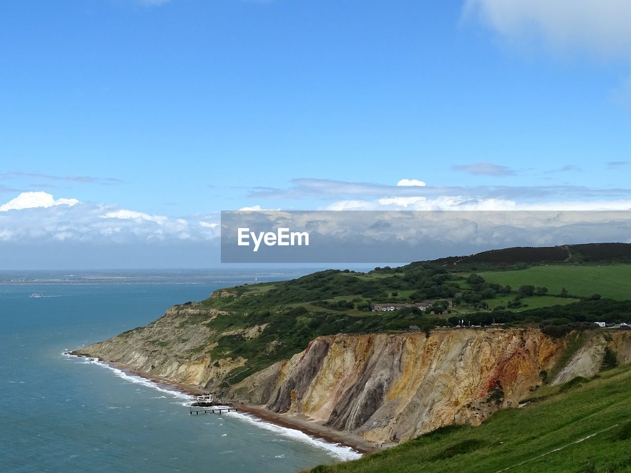 SCENIC VIEW OF SEA AND CLIFF AGAINST SKY