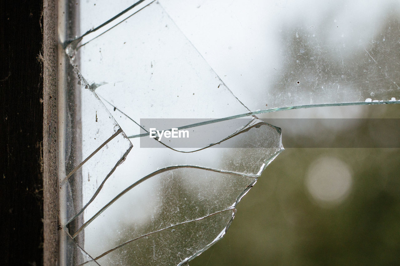 Close-up of broken glass window