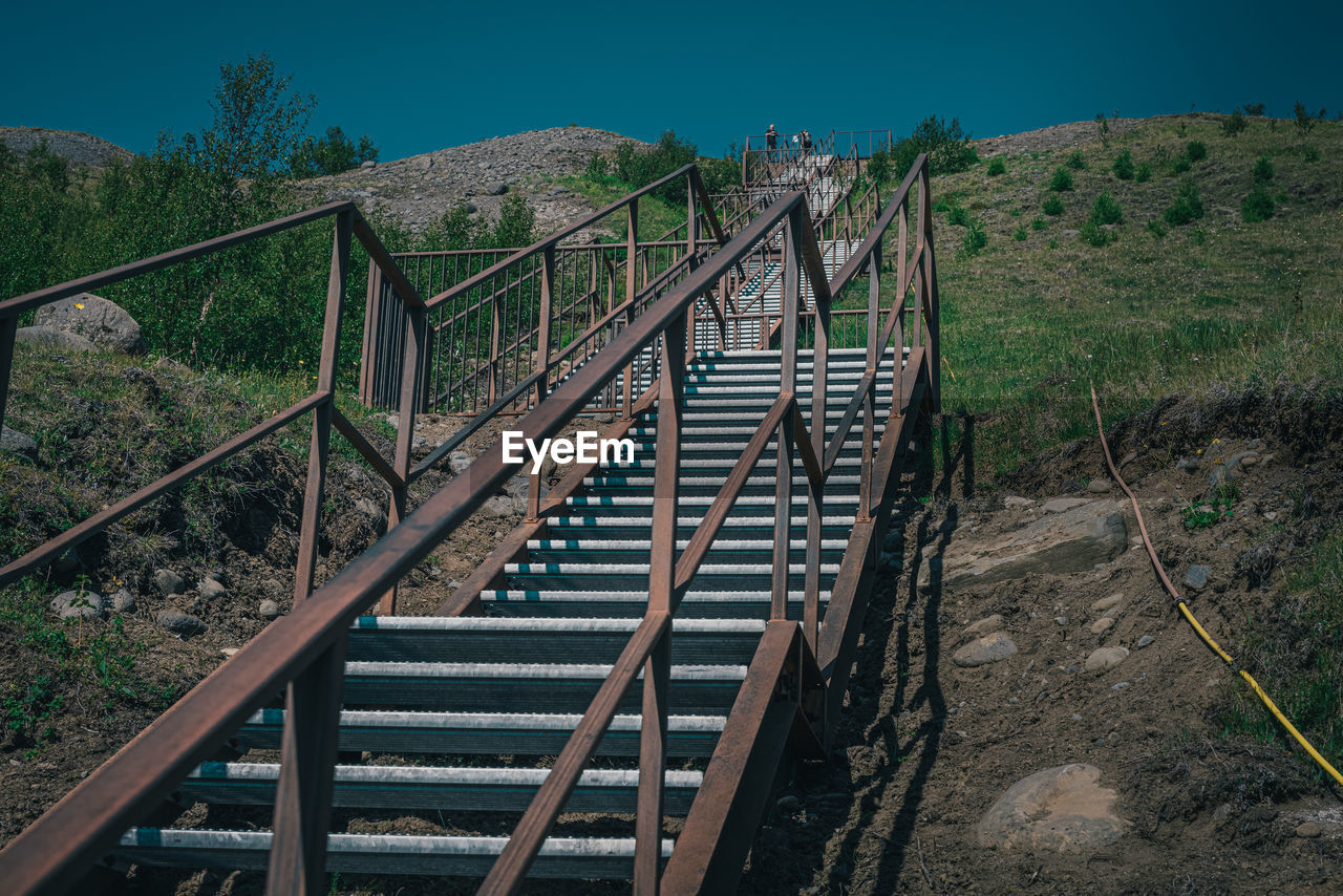 track, nature, transport, railing, bridge, architecture, sky, plant, no people, land, transportation, built structure, mountain, outdoors, tree, environment, landscape, the way forward, metal, day, rail transportation, staircase, travel, travel destinations, scenics - nature