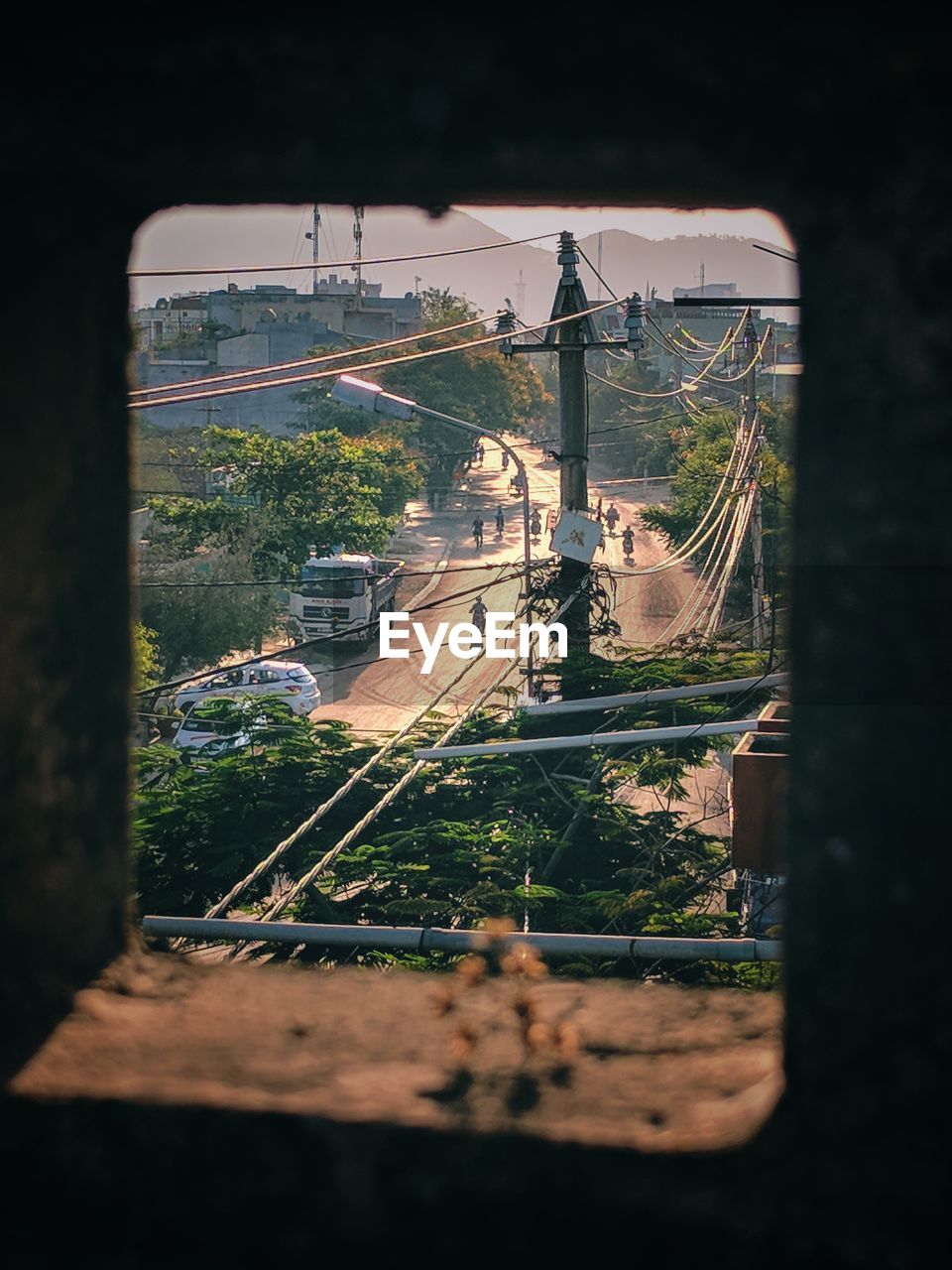 Road seen through window