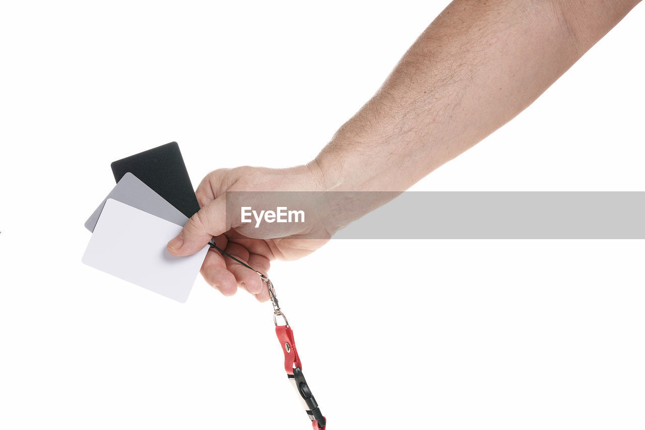 hand, white background, studio shot, one person, cut out, adult, indoors, holding, arm, finger, close-up, communication, men