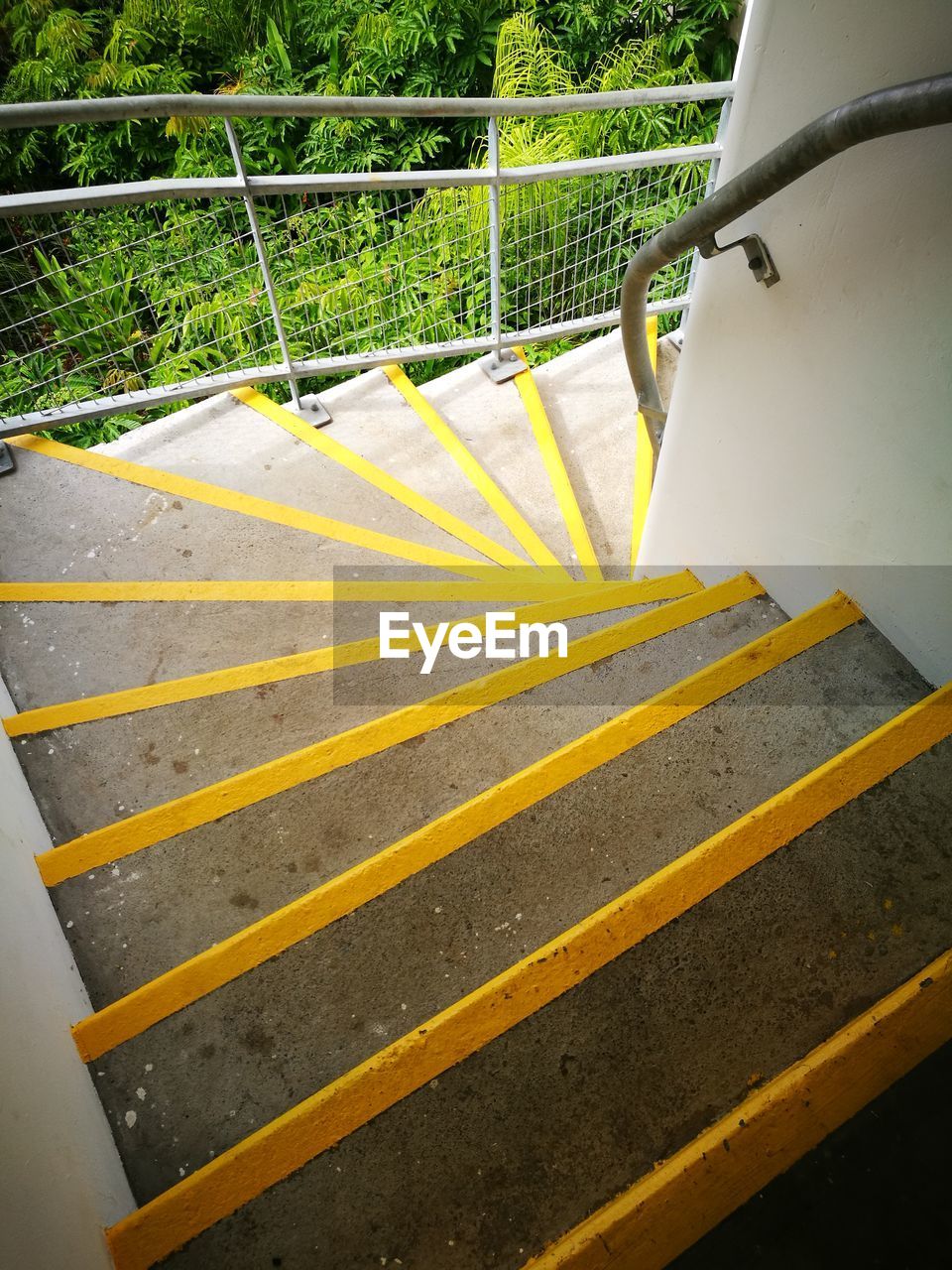 High angle view of yellow steps