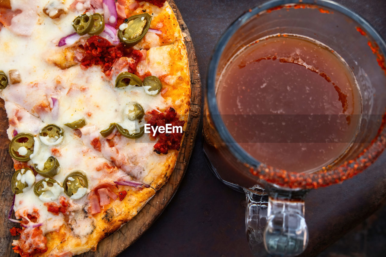 directly above shot of pizza on table