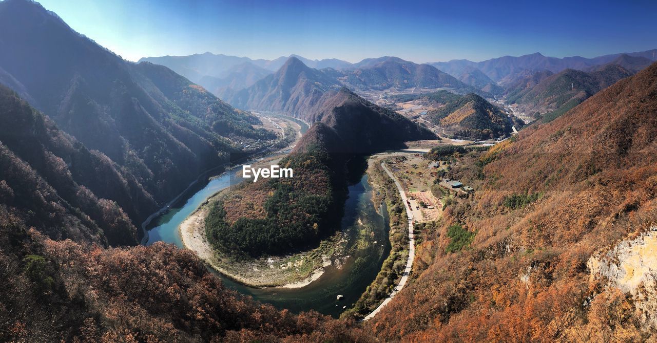 High angle view of mountain range