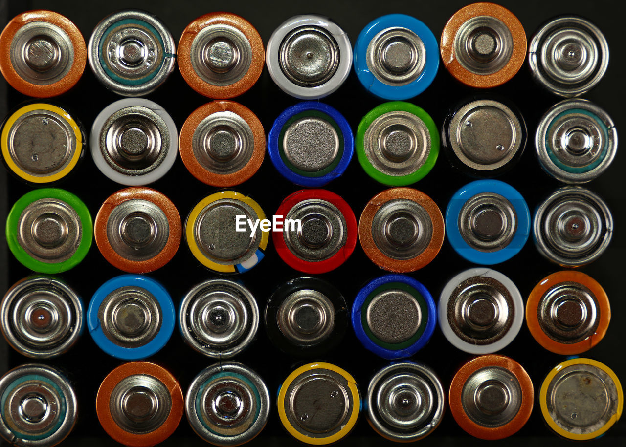 Full frame shot of colorful batteries