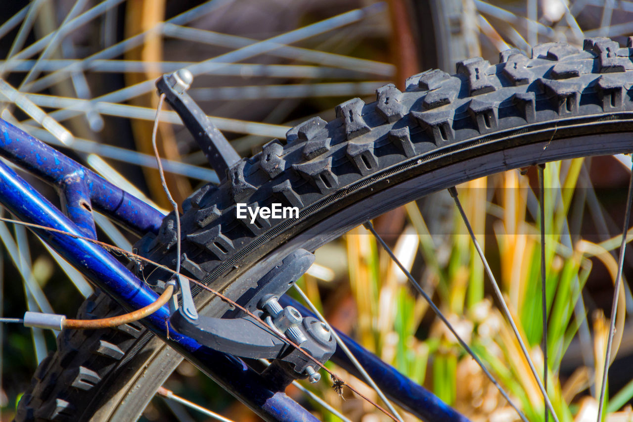 CLOSE-UP OF BICYCLE PARKED IN ROW