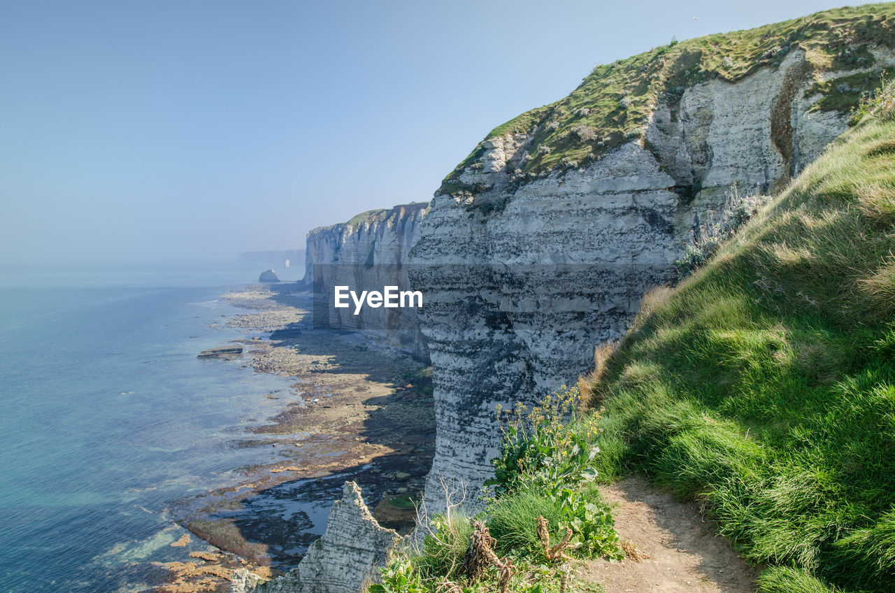 Scenic view of sea against clear sky