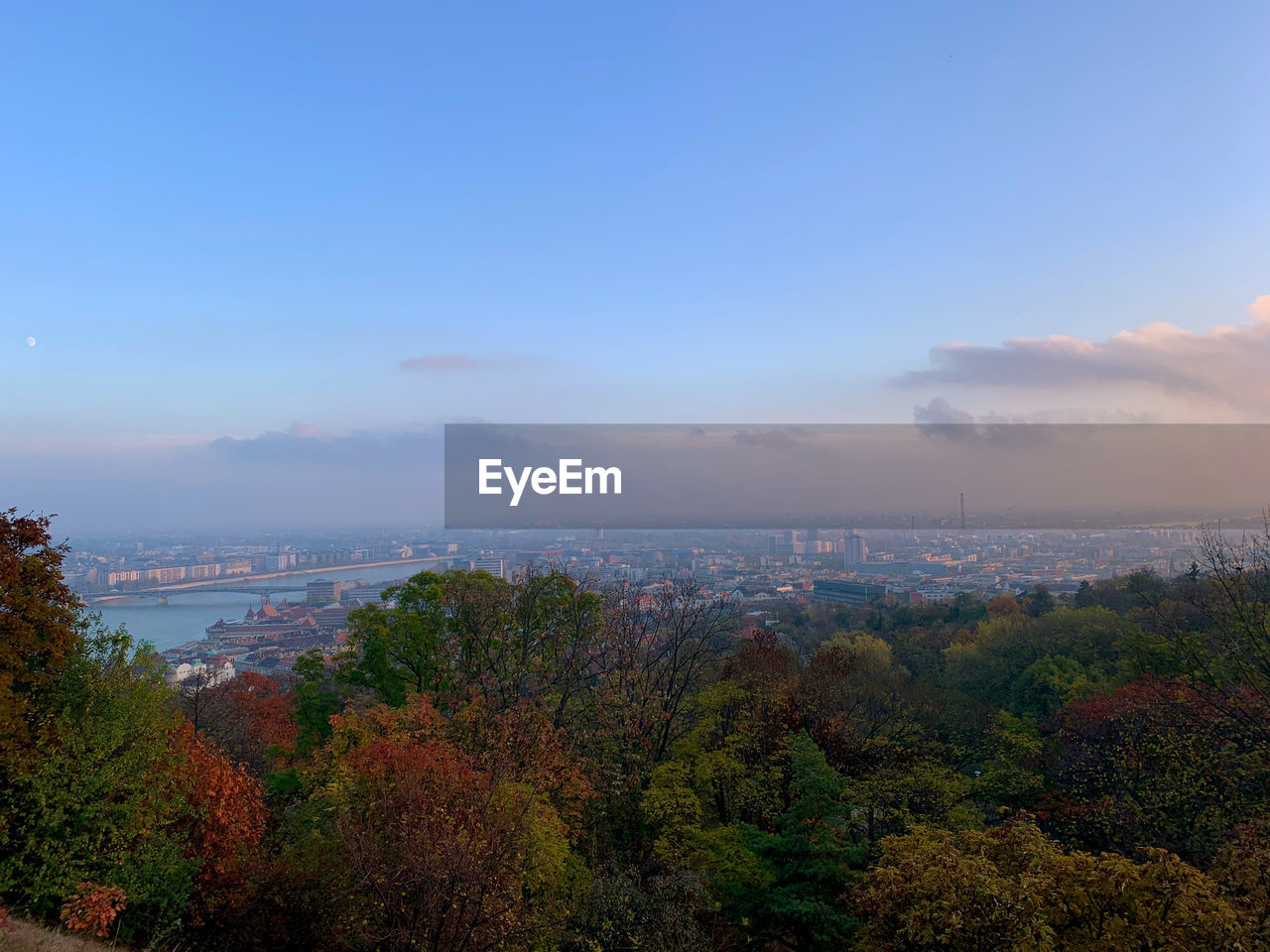 High angle view of cityscape against sky during autumn