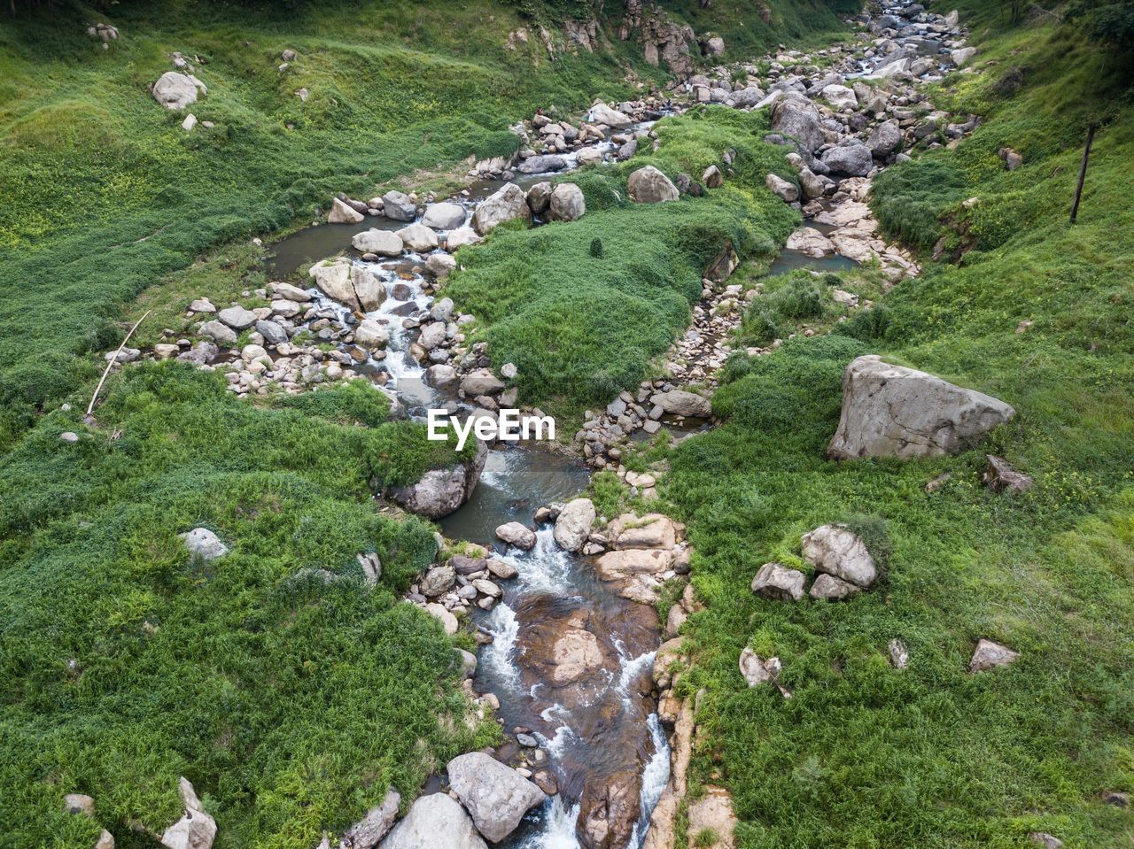 HIGH ANGLE VIEW OF STREAM ON LAND