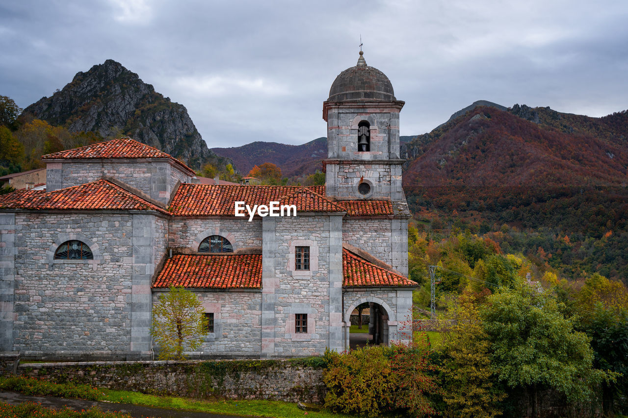 Asunción de nuestra senora church in picos de europa national park on an autumn landscape, spain