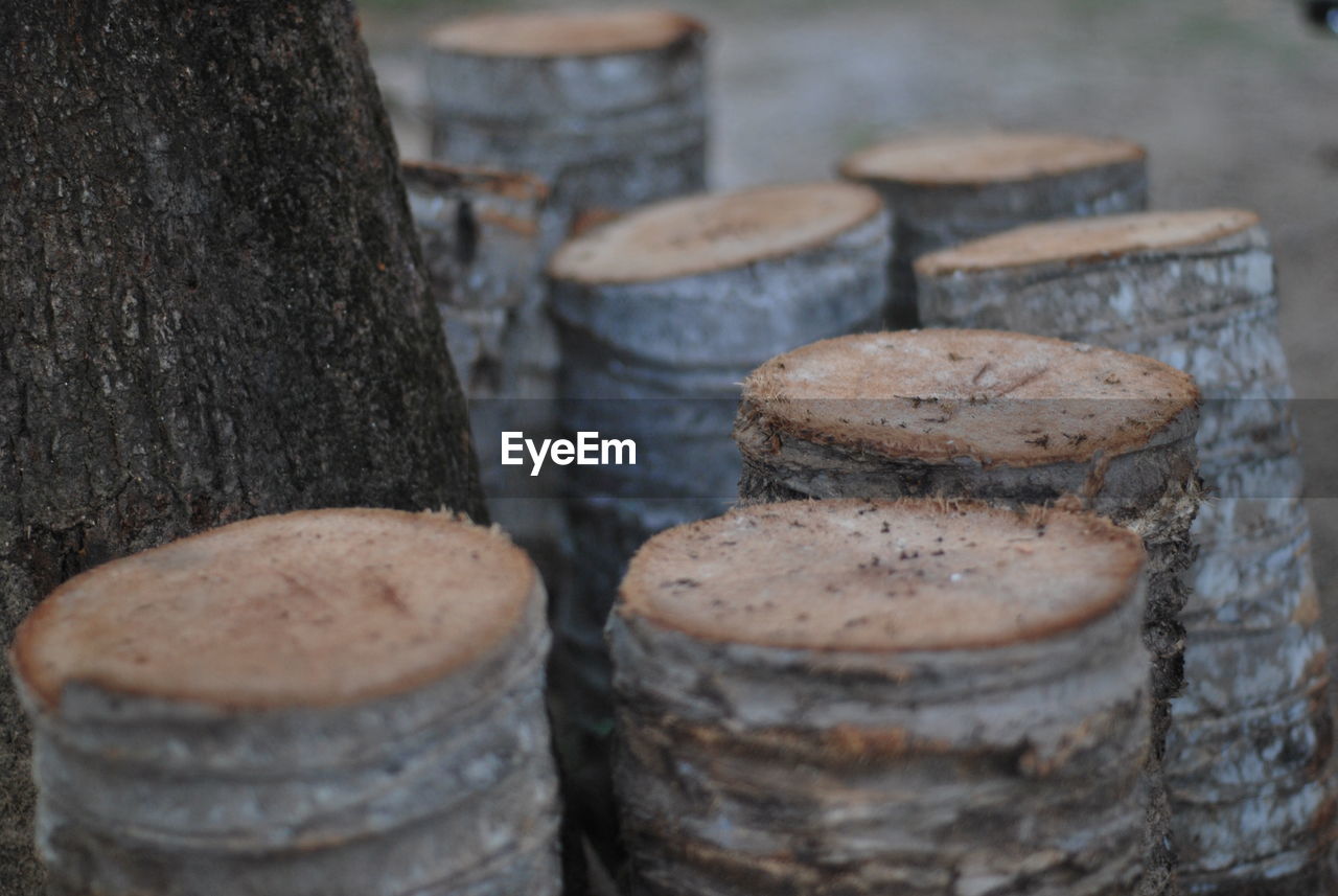 Close-up of stack of wood outdoors